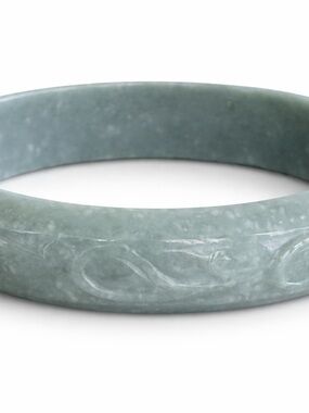 Natural Grade A Blue Water Carved Jadeite Jade Bezel Bangle From Guatemala New